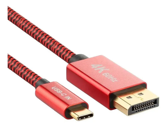 Cable Adaptador Usb C 3,1 A Display Port 4k 1,8 Metros Evox Rojo