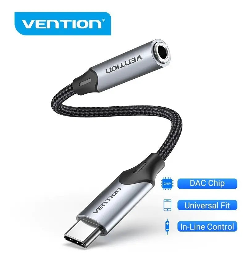 Adaptador Usb C A Auxiliar Jack 3,5mm Hembra 10 Cm Vention Negro