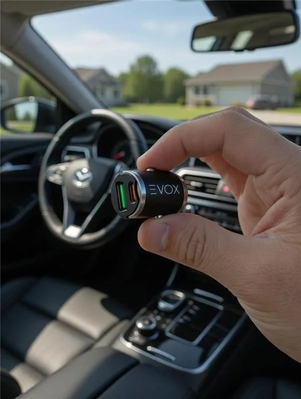Cargador Para Auto Dual Usb + Tipo C 48w Carga Rapida Evox Negro