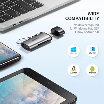 Lector De Tarjetas Usb C Para Celulares Y Notebook Ugreen Gris