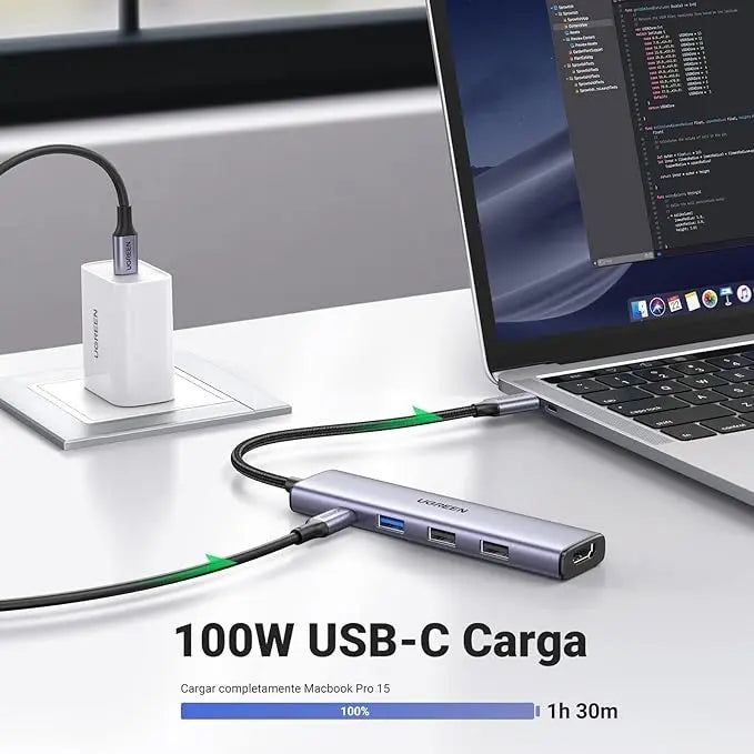 Hub Multipuerto Usb C 5 En 1 Usb 3,0 Hdmi 4k 100w Ugreen Gris Oscuro