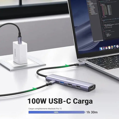 Hub Multipuerto Usb C 5 En 1 Usb 3,0 Hdmi 4k 100w Ugreen Gris Oscuro