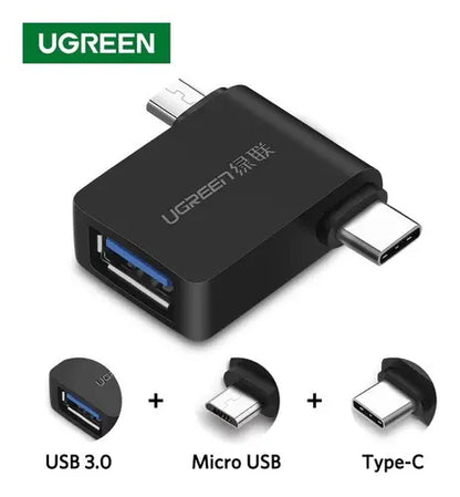 Adaptador Otg 2 En 1 Micro Usb Y Usb C A Usb Hembra Ugreen Negro