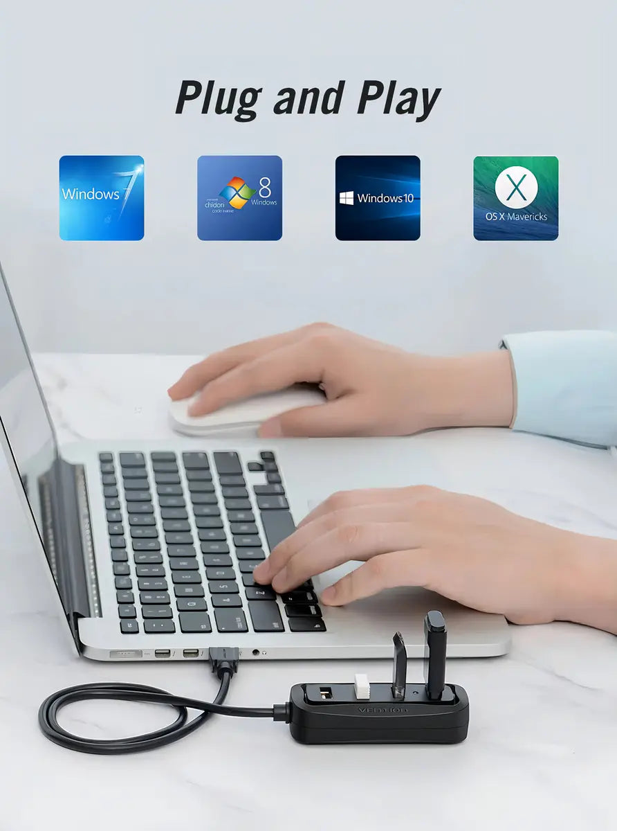 Hub Premium Usb 4 Puertos 2,0 Con Cable De 15cm Vention Negro