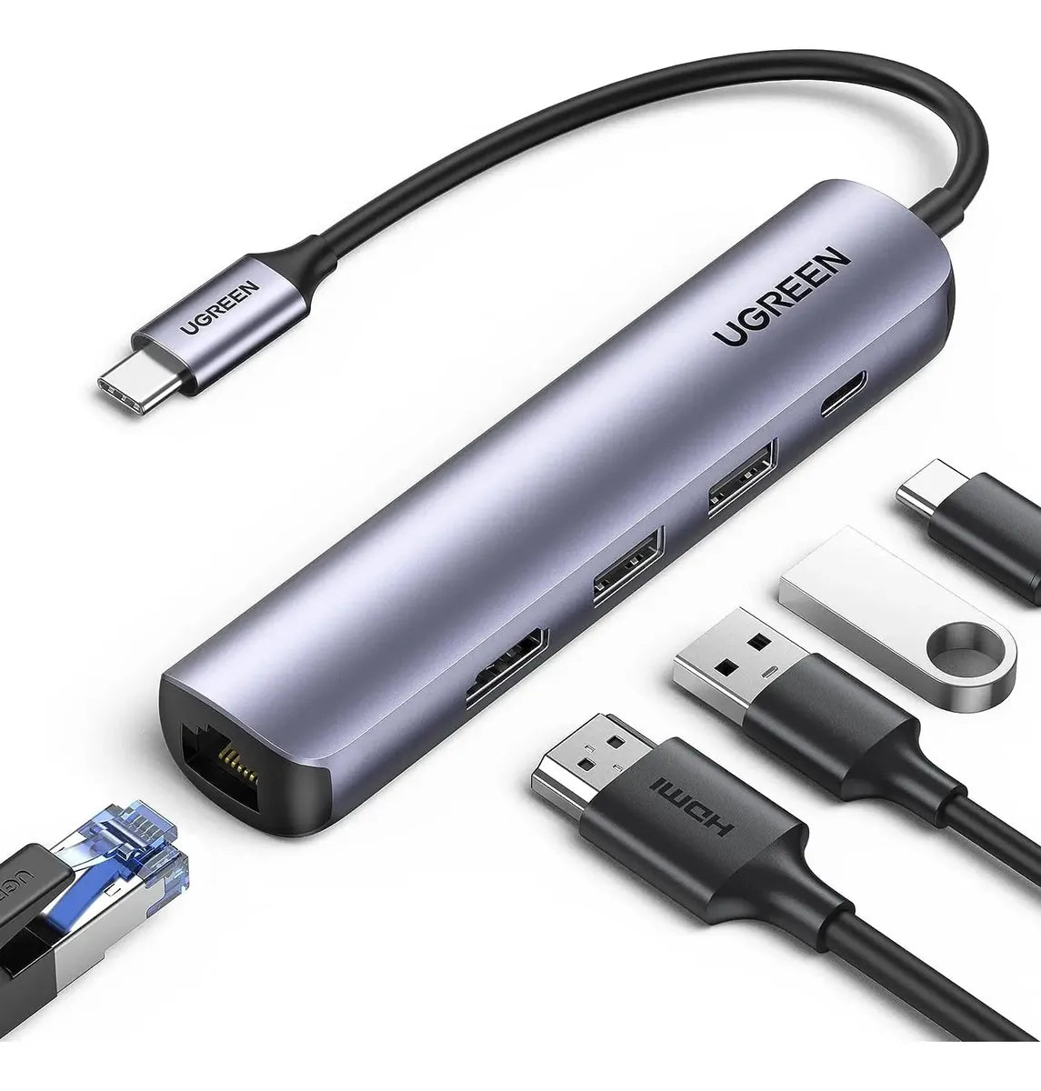 Hub Usb-c Multipuerto 5x1 Usb 3,0 Hdmi Rj45 Gigabit Ugreen