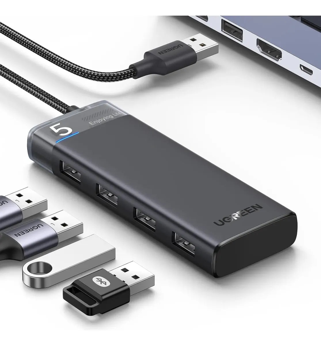 Hub Adaptador 4 Puertos Usb A 3,2 Gen1 20 Cm Trenzado Ugreen Negro