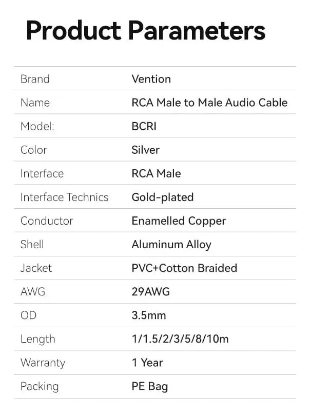 Cable Rca Audio Premium 2 Metros Trenzado Vention