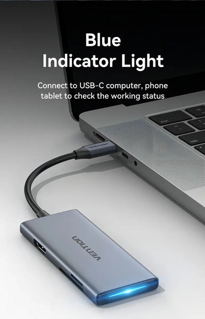 Hub Docking Station 6 En 1 Usb-c Hdmi Usb 3,0 Sd 4k Vention Gris