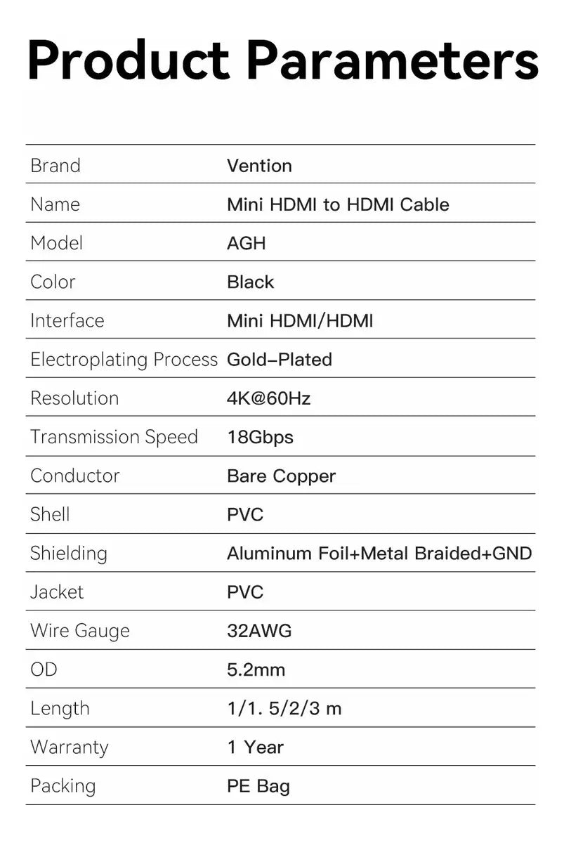 Cable Mini Hdmi A Hdmi 2,0 4k Hdr Bidireccional 3 M Vention