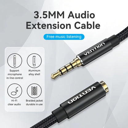 Extensor Auxiliar Audio Plug 3,5 Macho A Hembra 1m Vention
