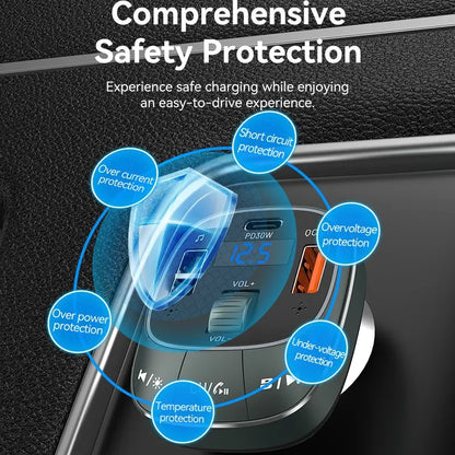 Cargador Usb Para Auto Celular Carga Rapida 30w Bluetooth Negro