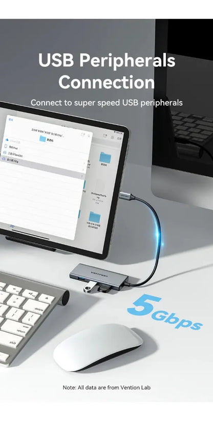 Hub Docking Station 6 En 1 Usb-c Hdmi Usb 3,0 Sd 4k Vention Gris