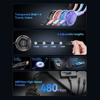 Cable Cargador Y Datos 3 En 1 Usb C 2,0 1,10 Metros Vention Negro