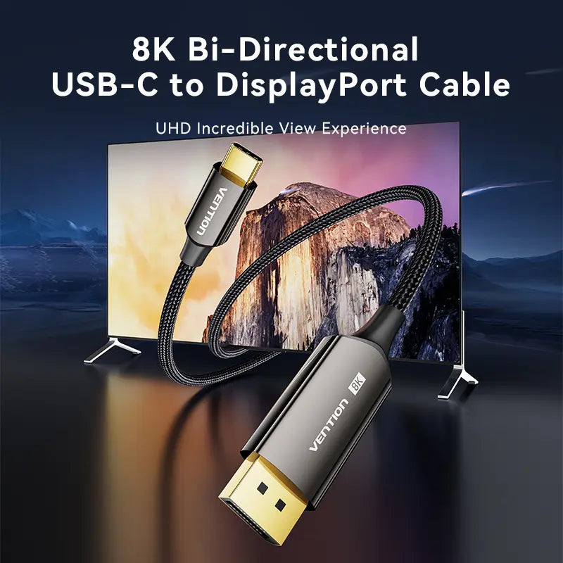 Cable Usb C A Display Port 1,4 Bidirecciona 8k 4k 1m Vention Negro
