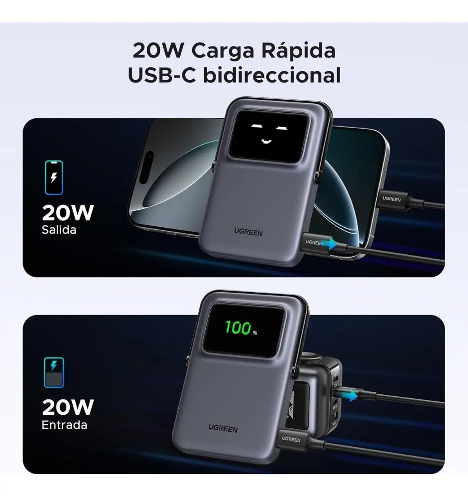 Power Bank Magnetico Cargador Portatil Usb C 5000mah Ugreen Gris