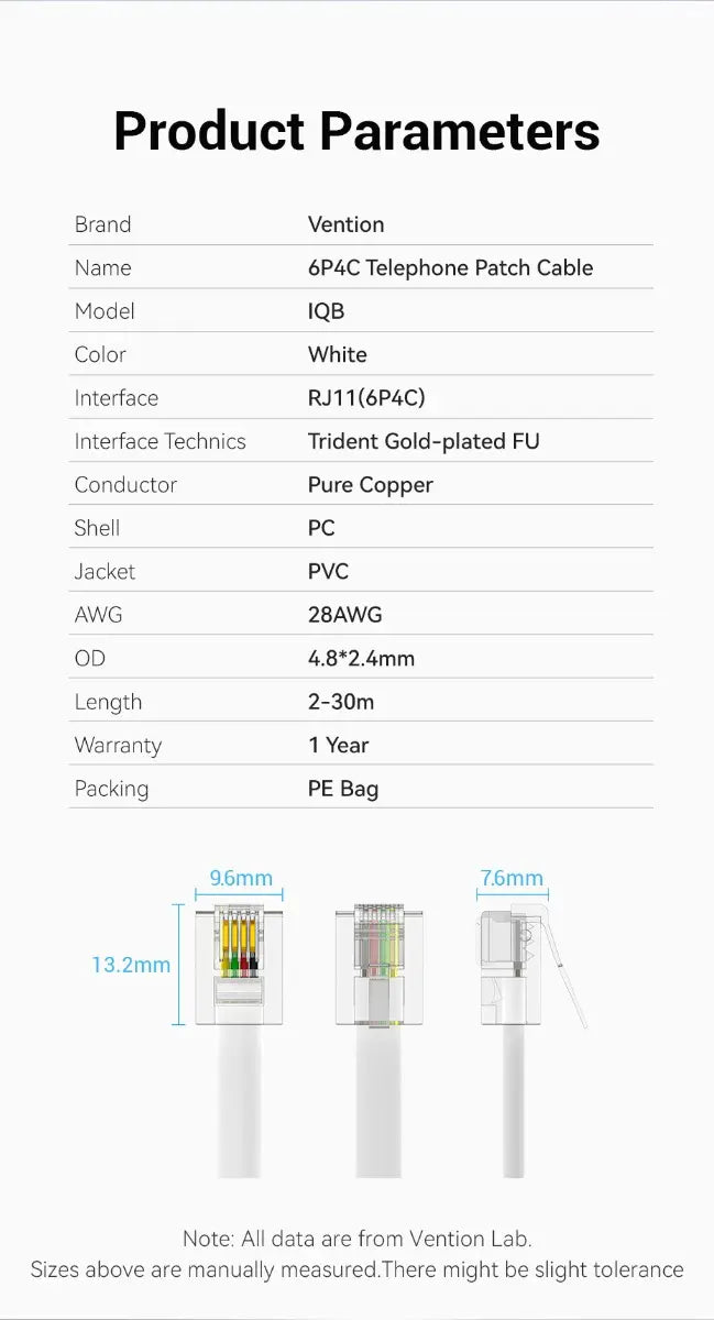 Cable Plano Linea Telefono 30mts Rj11 4 Hilos Blanco Vention