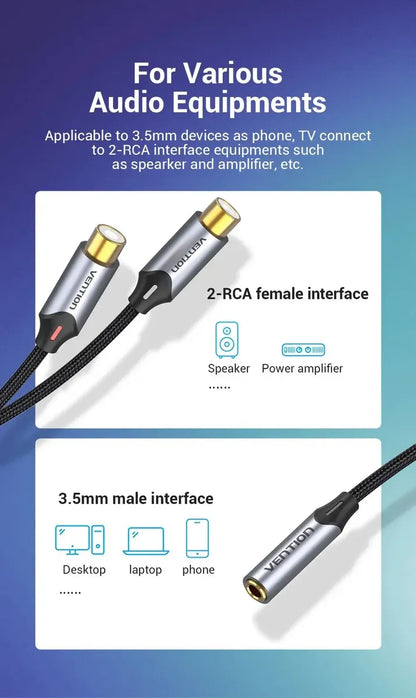 Cable Audio Jack 3,5 Miniplug Hembra A Rca Hembra Vention