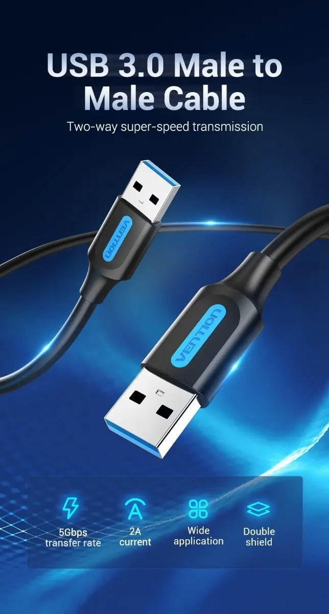 Cable Alargador Usb 3,0 Macho A Usb Macho 1,5 M Vention Negro