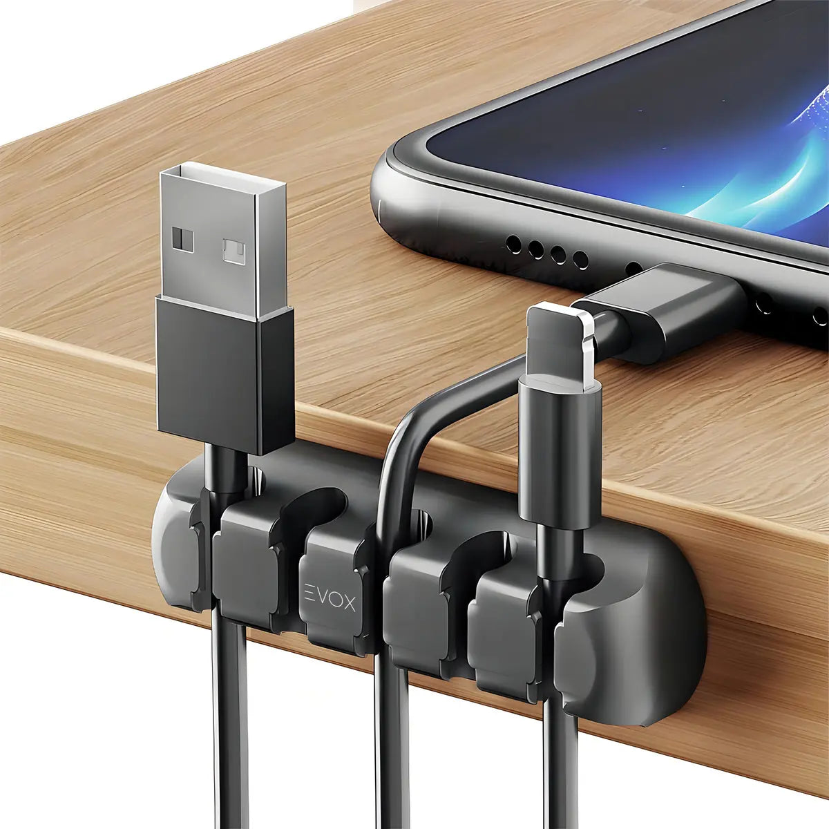 Organizador De 3 Cables Escritorio Con Adhesivo Evox Negro