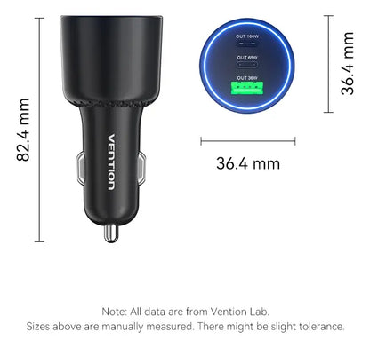 Cargador De Auto Rapido Usb C 3 Puertos 165w Celular Vention Plateado