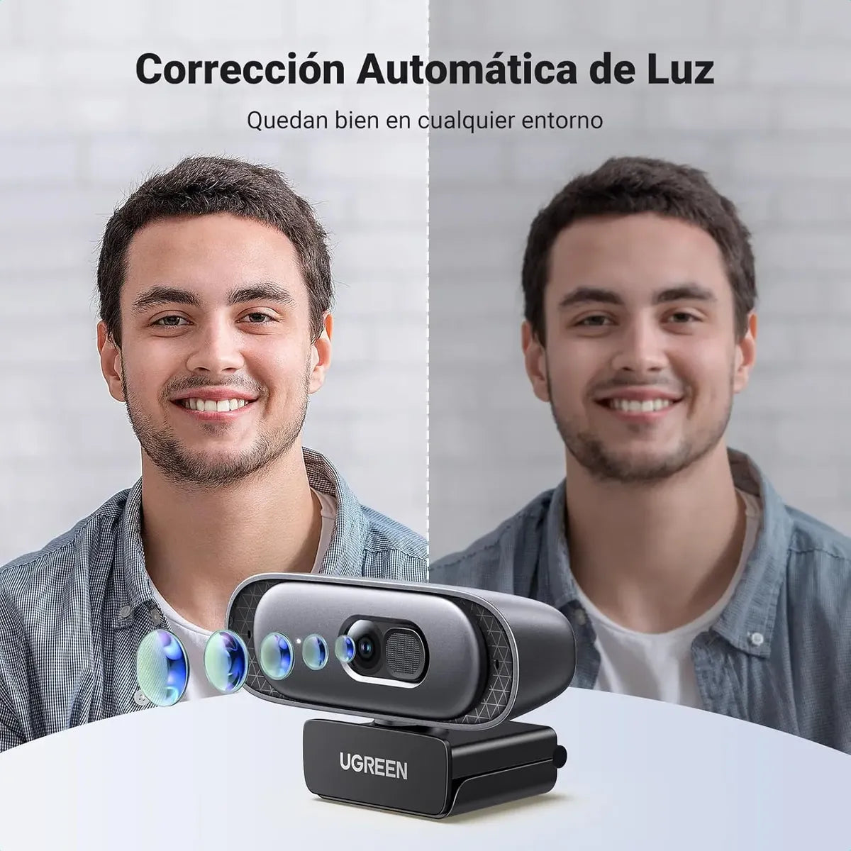 Camara Web Webcam Hd Usb Con Microfono Tapa Camara 2k Ugreen Negro