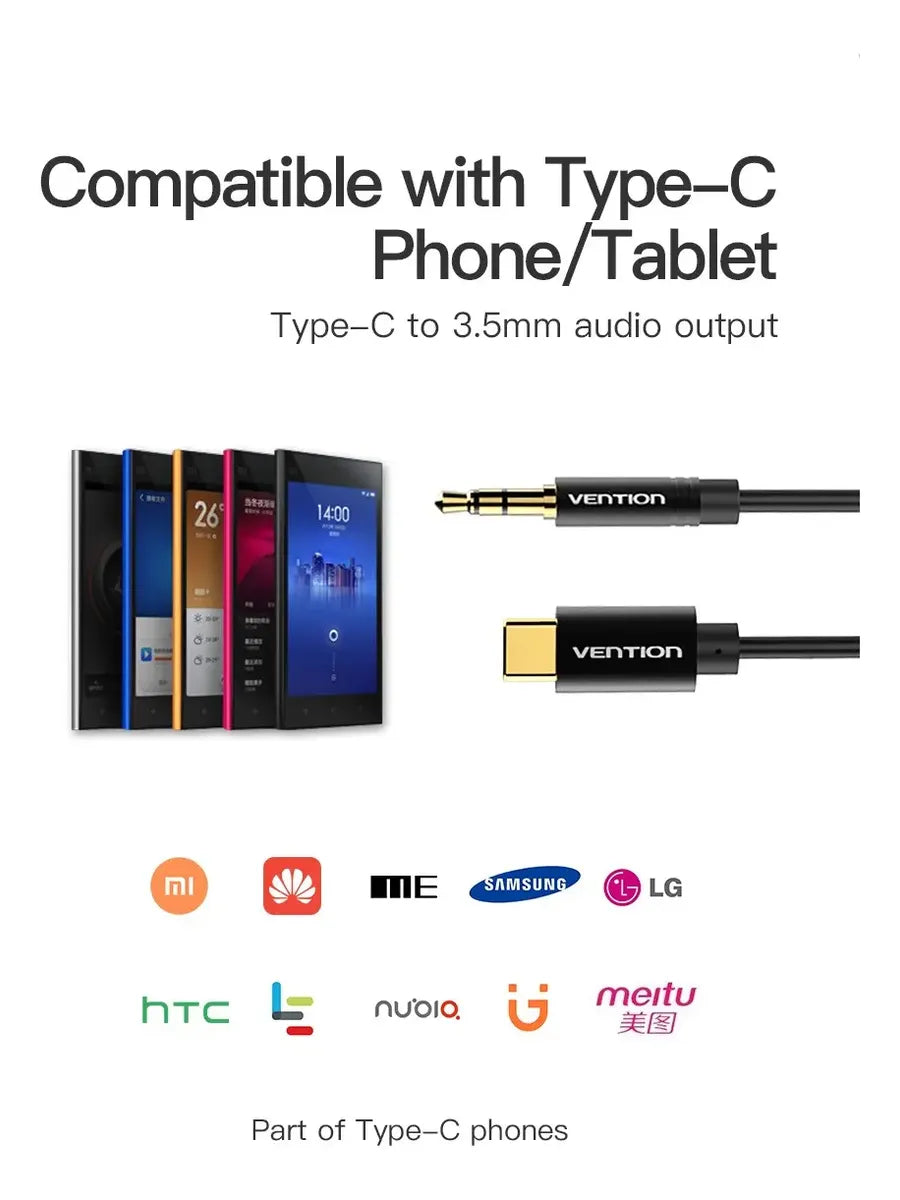 Cable Adaptador Auxiliar Jack 3,5 Plug A Usb Tipo C Vention