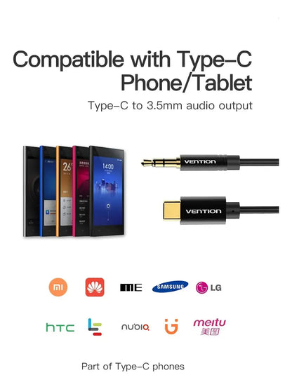Cable Adaptador Auxiliar Jack 3,5 Plug A Usb Tipo C Vention