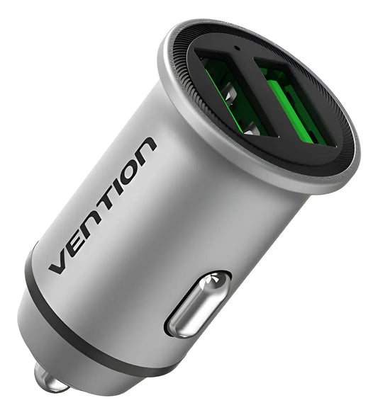 Cargador De Celular Para Auto Usb X2 Led 18w 2,4a Vention Gris