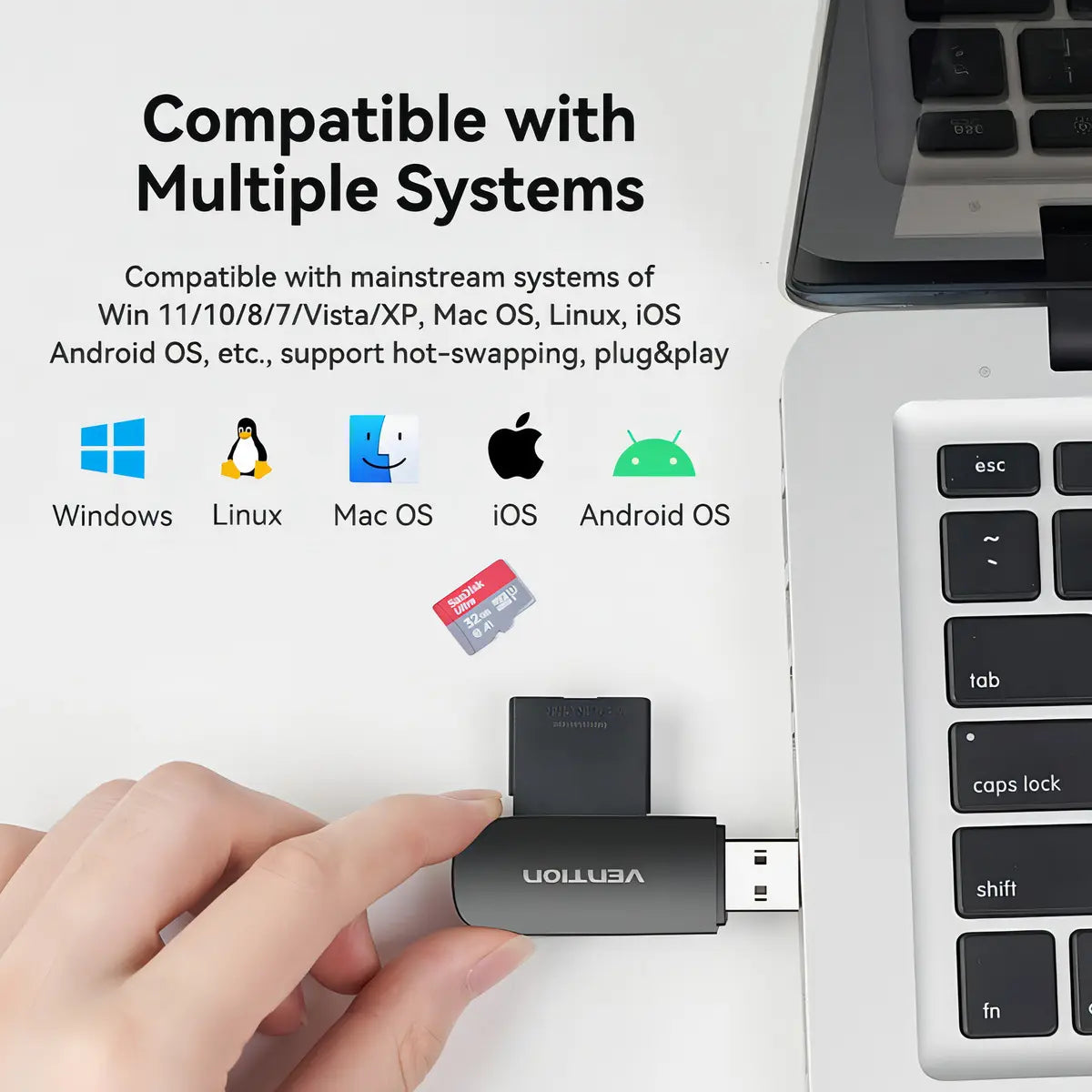 Lectora De Tarjeta - 2 En 1 - Usb 3,0 Sd Tf - Dual - Vention