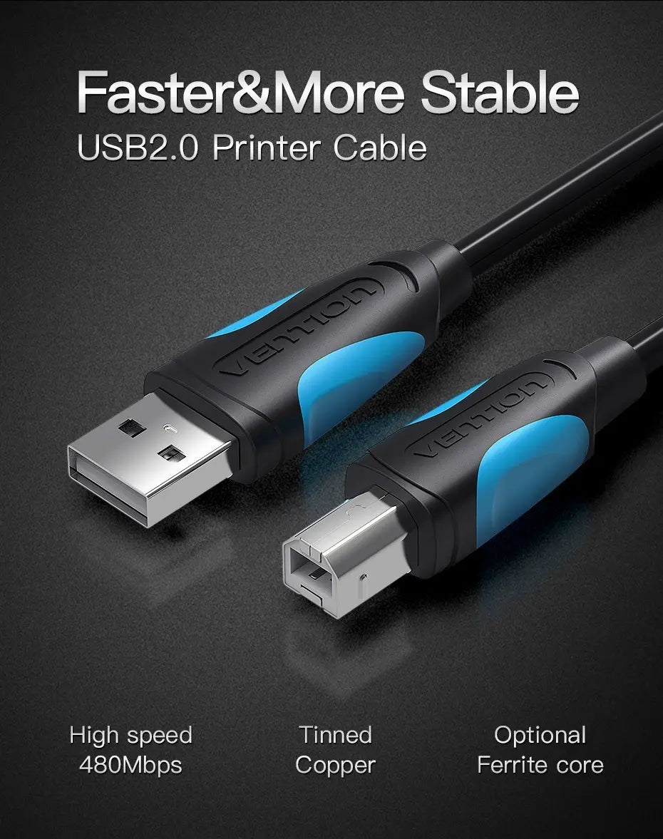 Cable Premium Usb A Usb Tipo B De 5 Metros Impresora Vention Negro
