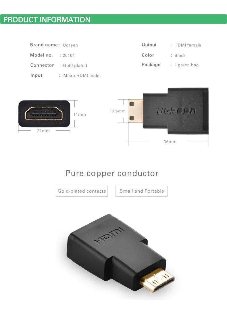 Adaptador Mini Hdmi Macho A Hdmi Hembra 4k Hd Ugreen