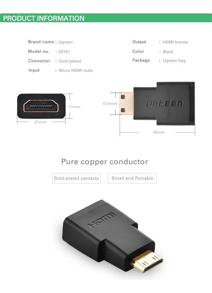 Adaptador Mini Hdmi Macho A Hdmi Hembra 4k Hd Ugreen