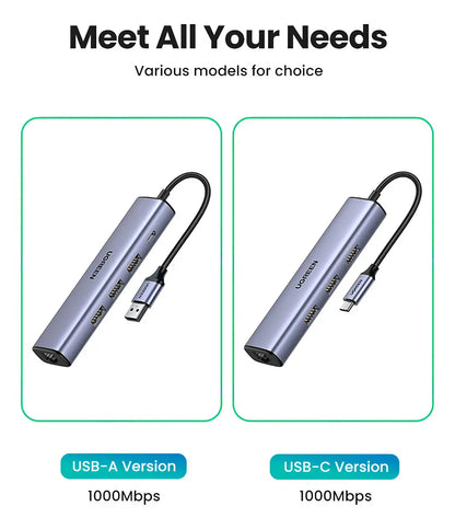 Hub Multipuerto 4 En 1 Usb-c A Usb 3,0 Rj45 Adaptador Ugreen Gris