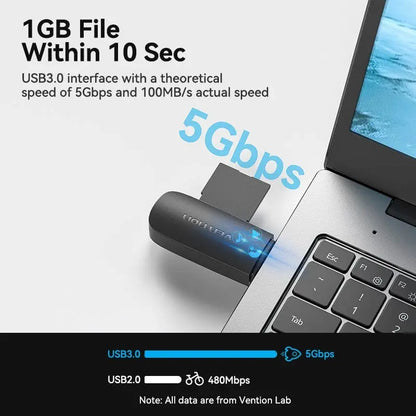 Lectora De Tarjeta - 2 En 1 - Usb 3,0 - Sd Tf Single Vention Negro