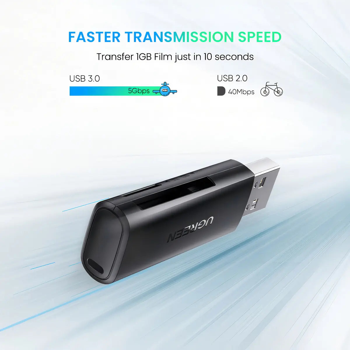 Lectora De Tarjeta - 2 En 1 - Usb 3,0 - Sd + Tf Dual Ugreen Negro