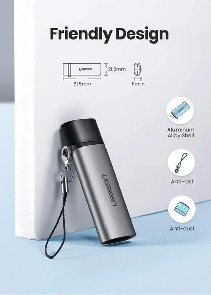Lector De Tarjetas Usb C Para Celulares Y Notebook Ugreen Gris