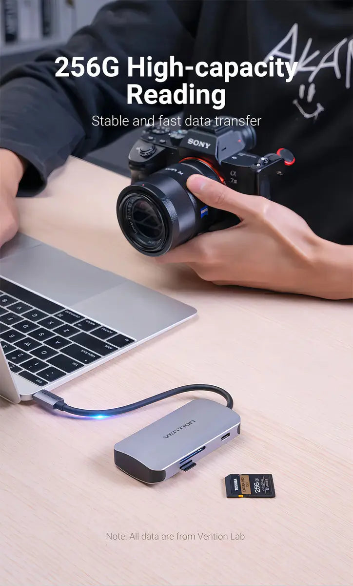 Hub Multipuerto 6 En 1 Usb-c Lectora De Tarjeta Sd Vention Gris