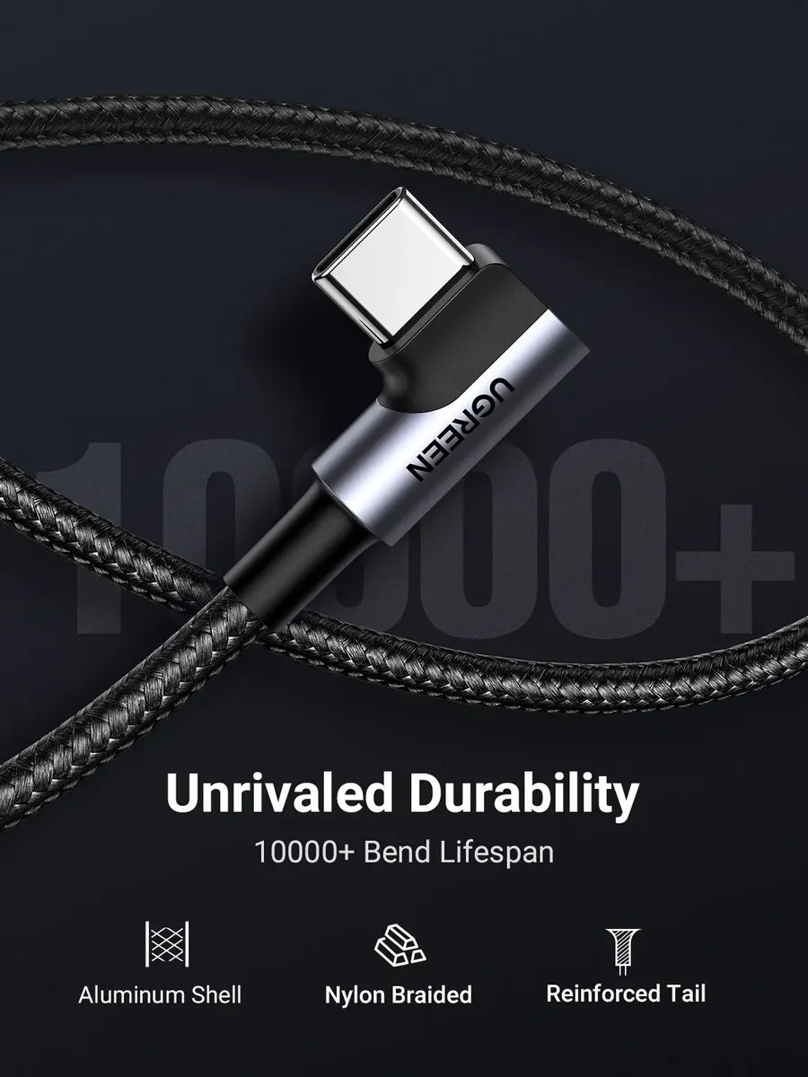 Cable Usb A Usb-c 90° En L 18w 3a Carga Rapida 2m Ugreen Negro