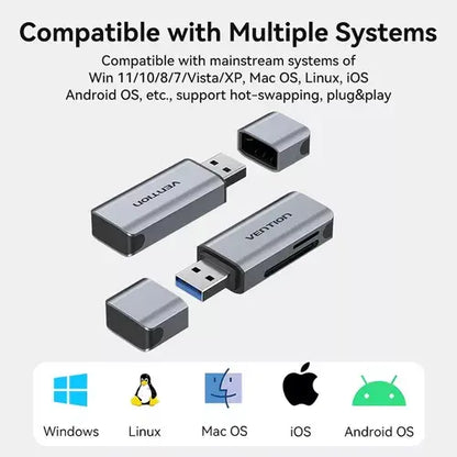 Lectora De Tarjeta - 2 En 1 - Usb 3,0 - Sd Tf Dual Vention Gris