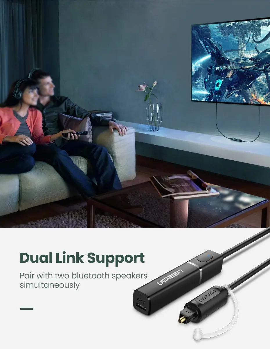 Emisor Transmisor Bluetooth 5,0 Cable Optico Audio Ugreen
