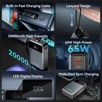 Cargador Portatil Power Bank Usb C 20000mah 65w Vention Gris Oscuro