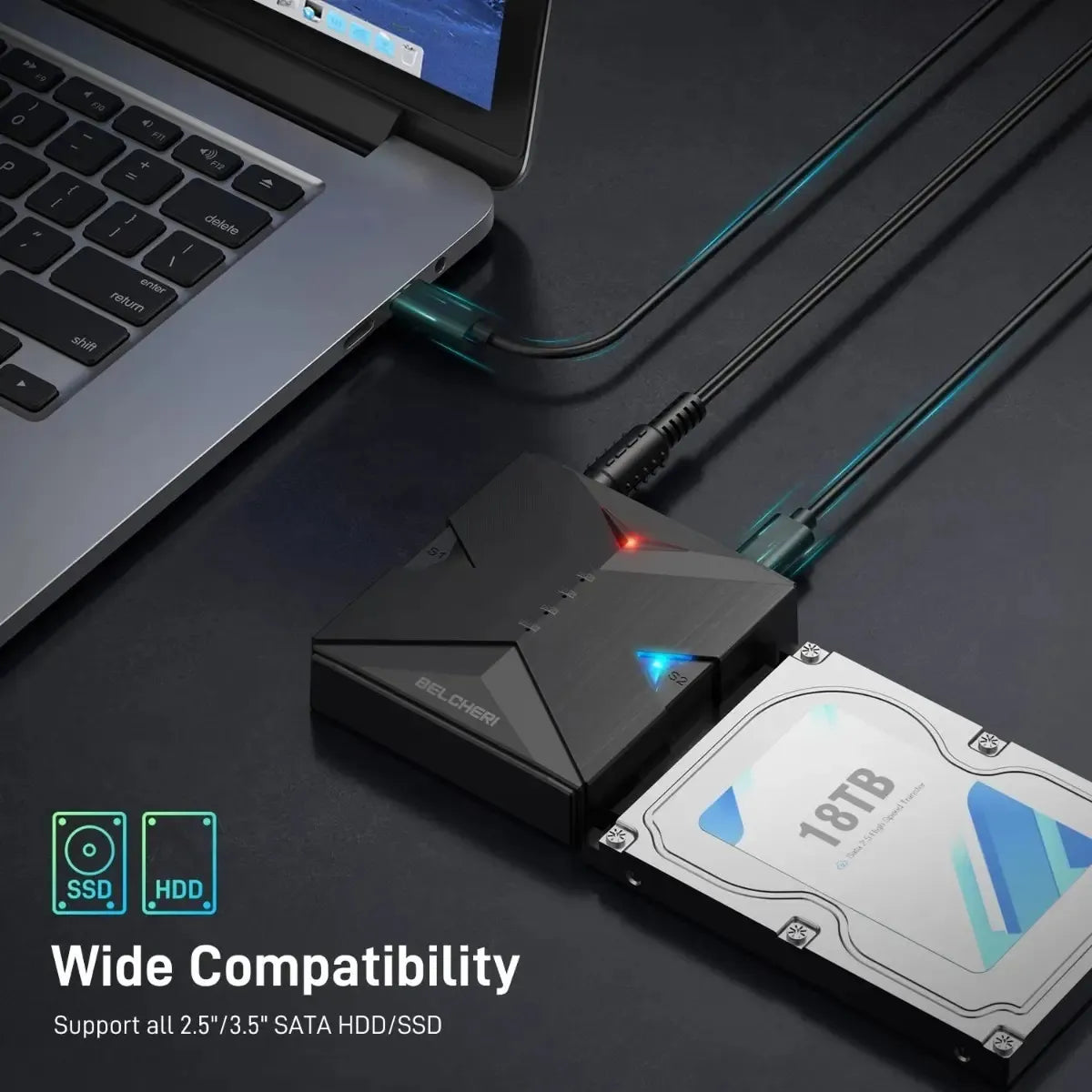 Docking Station Doble Bahia Usb 3,2 Sata 2,5 / 3,5 Belcheri