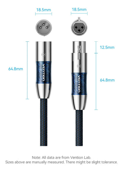 Cable Xlr Macho Hembra Canon Vention 5 Metros Hifi Microfono