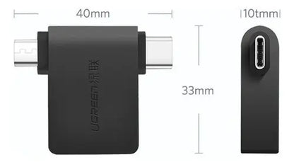 Adaptador Otg 2 En 1 Micro Usb Y Usb C A Usb Hembra Ugreen Negro