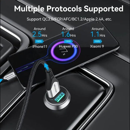 Cargador De Celular Para Auto Usb X2 Led 18w 2,4a Vention Gris