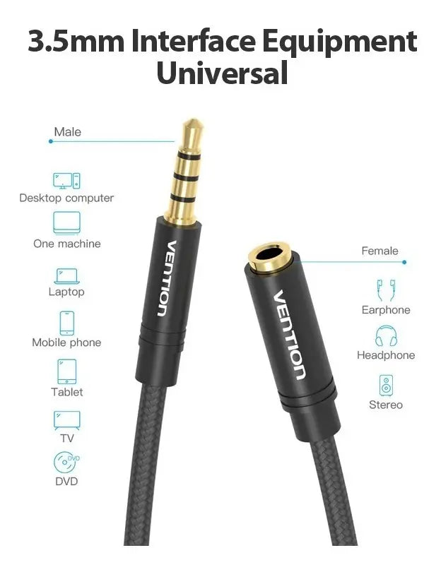Cable Extensor Audio Auxiliar Plug 3,5 Mm 5 Metros Vention