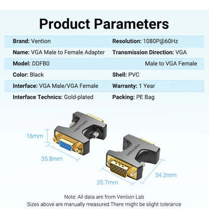 Adaptador Union Vga Extensor Macho A Hembra Ficha Vention