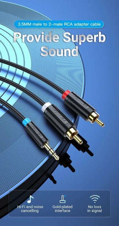 Cable Auxiliar Adaptador De 3,5 Mm A 2 Rca 2m Macho Vention