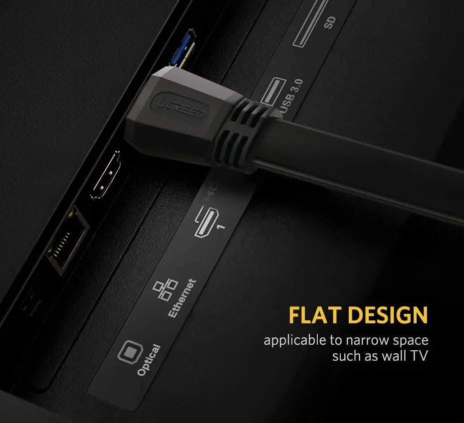 Cable Hdmi 2,0 Plano 18gbps Negro 4k @ 60hz Pvc 1,5m Ugreen