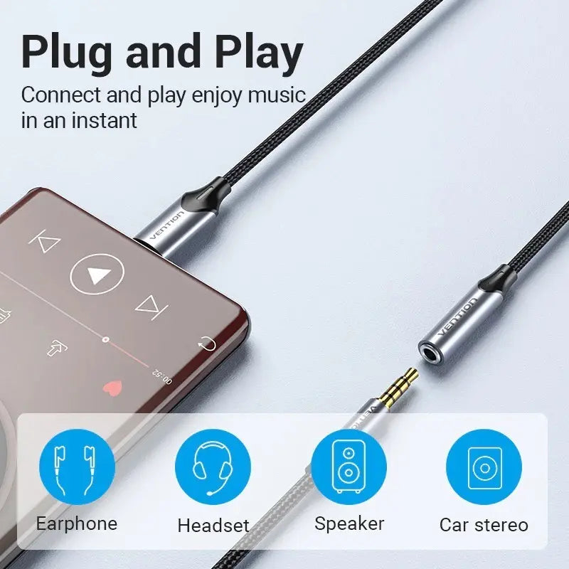 Adaptador Usb C A Auxiliar Jack 3,5mm Hembra 1m Vention Negro